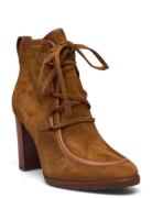 Mabel Leather-Trim Suede Bootie Shoes Boots Ankle Boots Ankle Boots With Heel Brown Lauren Ralph Lauren