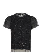 Top Josefine Mesh And Studs Tops T-shirts & Tops Short-sleeved Black Lindex