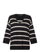 Vmsaba 3/4 V-Nck Stripe Pullover Ga Noos Tops Knitwear Jumpers Black Vero Moda