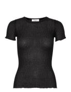 Silk Pointelle T-Shirt Tops T-shirts & Tops Short-sleeved Black Rosemunde
