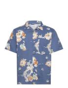 Box Short Sleeve Aop Shirt - Gots/V Tops Shirts Short-sleeved Blue Knowledge Cotton Apparel