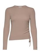 Modal Rib Gathered Ls Tee Tops T-shirts & Tops Long-sleeved Brown Calvin Klein