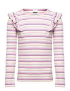 Top Frill Detail Stripe Tops T-shirts Long-sleeved T-Skjorte Pink Lindex