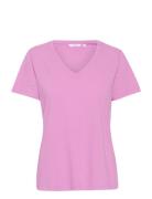Crnaia Deep V-Neck T-Shirt Tops T-shirts & Tops Short-sleeved Pink Cream