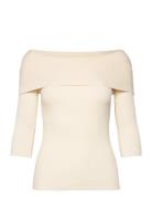 Slindianna Offshoulder Pullover Tops T-shirts & Tops Long-sleeved Cream Soaked In Luxury