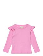 Kmgsilja L/S O-Neck Frill Jrs Tops T-shirts Long-sleeved T-Skjorte Pink Kids Only