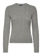 Cable-Knit Cotton Crewneck Sweater Tops Knitwear Jumpers Grey Polo Ralph Lauren