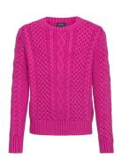Aran-Knit Cotton Sweater Tops Knitwear Pullovers Pink Ralph Lauren Kids