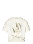 Cropped Knotted T-Shirt Tops T-Kortærmet Skjorte Cream Tom Tailor