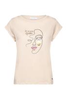 T-Shirt With Face Print - Cap Sleev Tops T-shirts & Tops Short-sleeved Cream Coster Copenhagen