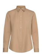 Featherweight Cotton Shirt Tops Shirts Long-sleeved Beige Lauren Ralph Lauren