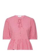 Blouse Felicia Check Tops Blouses Short-sleeved Pink Lindex
