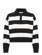 Striped Polo-Neck Sweater Tops Knitwear Jumpers Black Mango