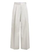 Shiny Viscose Tailored Wide Leg Bottoms Trousers Suitpants Cream Calvin Klein