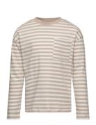 Striped Long Sleeves T-Shirt Tops T-shirts Long-sleeved T-Skjorte Beige Mango