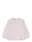 Long -Sleeved T-Shirt With Ruffles Tops T-shirts Long-sleeved T-Skjorte Pink Mango