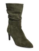 Wrinckle Bootie Shoes Boots Ankle Boots Ankle Boots With Heel Green Apair