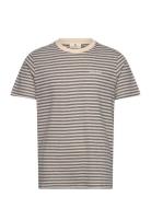 Akrod S/S Cot/Linen Stripe Tee Tops T-Kortærmet Skjorte Grey Anerkjendt