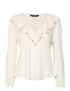 Ruffle-Trim Jersey Tie-Neck Top Tops T-shirts & Tops Long-sleeved Cream Lauren Ralph Lauren