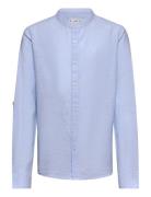 Regular-Fit Mao-Collar Linen Shirt Tops Shirts Long-sleeved Shirts Blue Mango