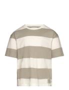 Printed Striped T-Shirt Tops T-Kortærmet Skjorte Beige Mango