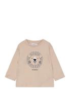 T-Shirt With Print Drawing Tops T-shirts Long-sleeved T-Skjorte Beige Mango