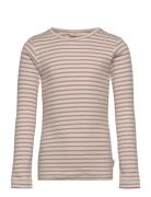 T-Shirt L/S Modal Striped Tops T-shirts Long-sleeved T-Skjorte Beige Petit Piao