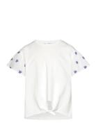 Embroidered Short Sleeve T-Shirt Tops T-Kortærmet Skjorte White Mango