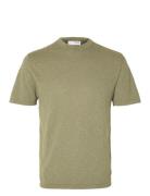 Slhberg Linen Ss Knit Tee Noos Tops T-Kortærmet Skjorte Green Selected Homme