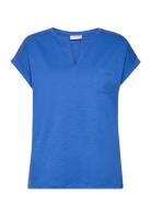 Fqviva-V-Ss-Pocket-Basic Tops T-shirts & Tops Short-sleeved Blue FREE/QUENT