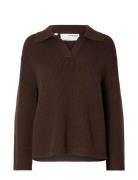 Slfhilma Liva Ls Polo Neck Knit Tops Knitwear Jumpers Brown Selected Femme
