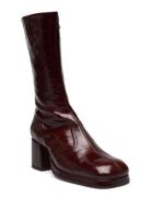 Cass Brown Patent Boots Shoes Boots Ankle Boots Ankle Boots With Heel Brown MIISTA