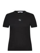 Woven Label Rib Regular Tee Tops T-shirts & Tops Short-sleeved Black Calvin Klein Jeans