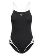 W Team Stripe Super Fly Back Piece Black-White Badedragt Badetøj Black Arena