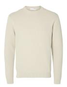 Slhdane Ls Knit Structure Crew Neck Noos Tops Knitwear Round Necks Cream Selected Homme