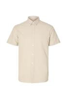 Slhregkylian-Linen Shirt Ss Classic Tops Shirts Short-sleeved Beige Selected Homme