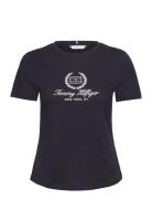 Slim Flag Script Tee Ss Tops T-shirts & Tops Short-sleeved Blue Tommy Hilfiger