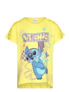 Short-Sleeved T-Shirt Tops T-Kortærmet Skjorte Yellow Lilo & Stitch