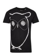 Aop Owl Tee - Gots/Vegan Tops T-Kortærmet Skjorte Black Knowledge Cotton Apparel