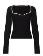 Contrast Knitted Top Tops T-shirts & Tops Long-sleeved Black Gina Tricot