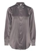 Onlvictoria Ls Loose Satin Shirt Nooswvn Tops Shirts Long-sleeved Grey ONLY