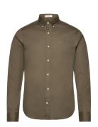 Slim Pinpoint Oxford Shirt Tops Shirts Casual Khaki Green GANT