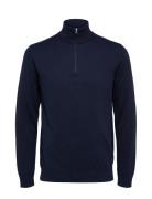 Slhberg Half Zip Cardigan Noos Tops Knitwear Half Zip Jumpers Navy Selected Homme