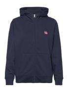 Reg Retro Shield Zip Hoodie Tops Sweatshirts & Hoodies Hoodies Navy GANT