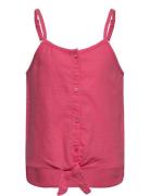 Kogcaro Strap Linen Blend Knot Top Pnt Tops T-shirts Sleeveless Pink Kids Only
