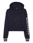 Reg Monotype Slv Crop Hoodie Tops Sweatshirts & Hoodies Hoodies Navy Tommy Hilfiger