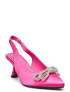 Biapretty Crystal Bow Sling Back Satin Shoes Heels Pumps Sling Backs Pink Bianco