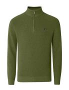 Clay Cotton Half-Zip Sweater Tops Knitwear Half Zip Jumpers Green Lexington Clothing