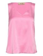 Mmastrid V-Neck Silk Tank Top Tops Blouses Sleeveless Pink MOS MOSH