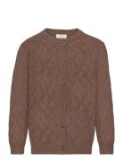 Cardigan Knit Check Pattern Tops Knitwear Cardigans Brown Petit Piao
